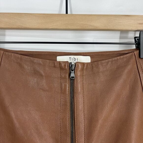 Tibi Pants Size 12 Womens Brown Sheepskin Leather Trousers Wide Leg High Waist - Picture 3 of 9